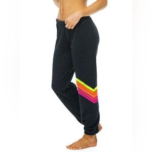 Aviator Nation Neon Rainbow Chevron Charcoal Sweatpants